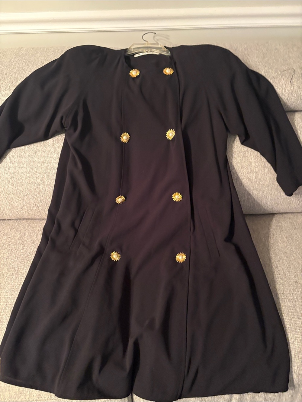 Chaus Black Double-Breasted dress with Gold Floral Buttons